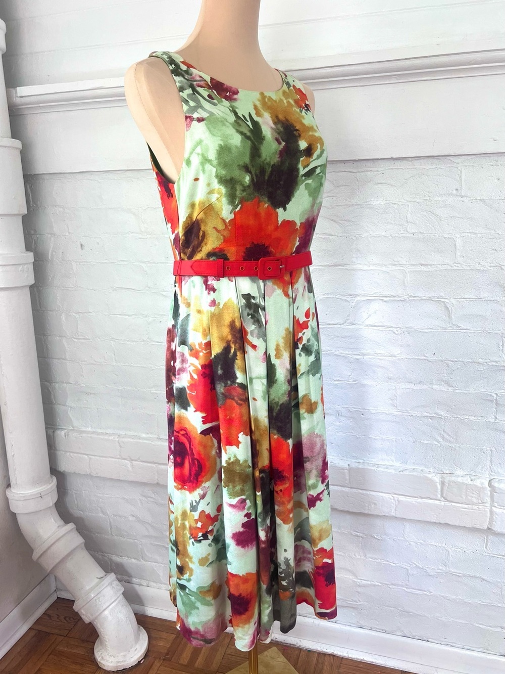 Anthropologie Eva Franco En Plein Air Floral  Pleated Dress Knee Length Size 8 - Picture 4 of 14